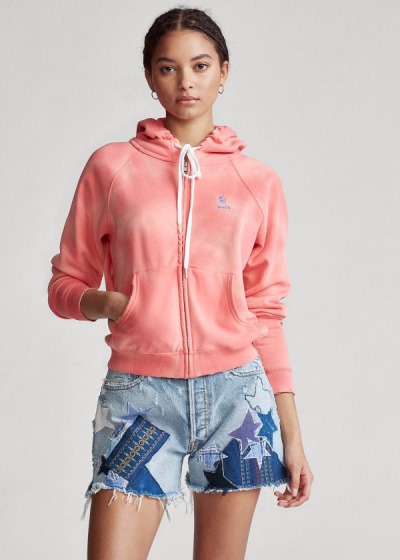 Sudaderas Con Capucha Polo Ralph Lauren Mujer Coral / Blancos - Tie-Dye Fleece Full-Zip - FCHQT5102